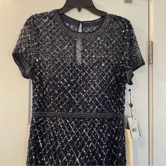 Adrianna Papell Navy Beaded Evening Gown - Picture 2 of 5